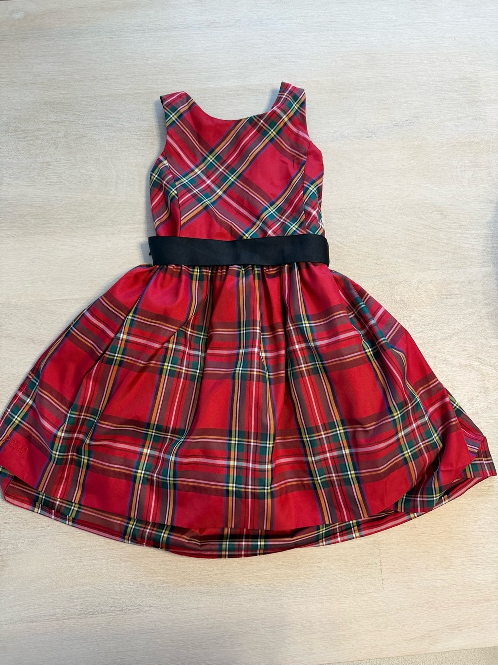 Polo by Ralph Lauren Red Plaid Holiday Dress with Black Waistband